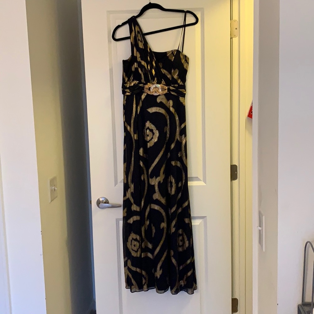 Betsy & Adam One Shoulder Evening Dress.